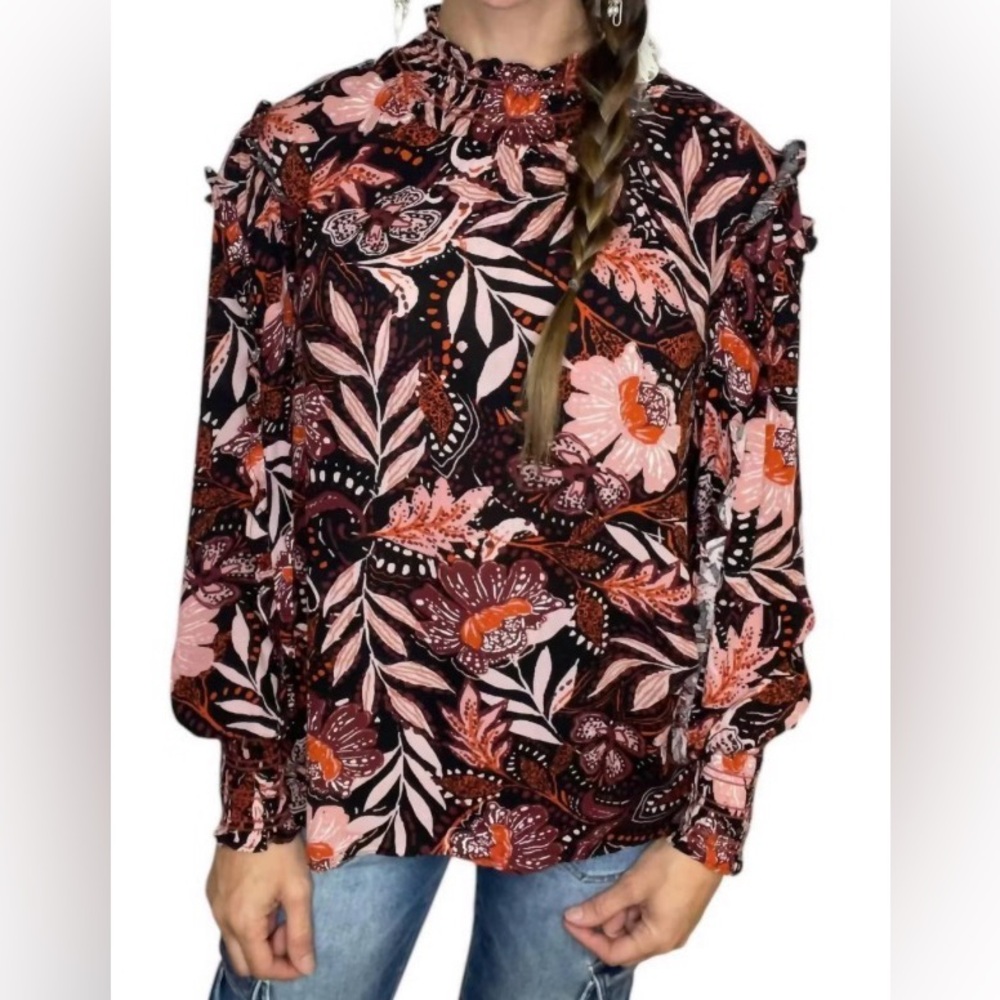 ODDY Brown and Cream Floral Blouse